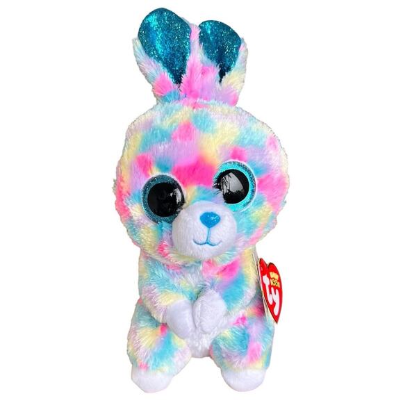 New Ty Beanie Boo Pastel Easter Bunny Pink Blue Hops 8" Sparkles Cuddly Kids SEE - Picture 1 of 6